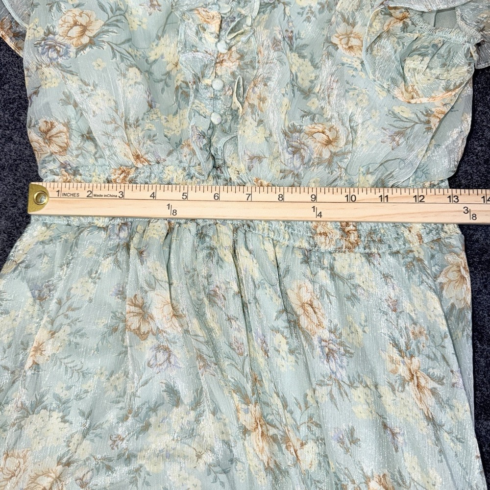 By the River Floral Maxi Dress Medium Blue Ruffle Boho Chiffon Lined Cottagecore - Picture 8 of 11